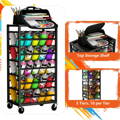 Heavy Duty Rolling Cart Holds A Solid Fifty Spray Paint Cans Built Tough For Double Sided Storage Plus Top Tool Tray Wheeled Garage Rack Rolls Smooth And Keeps Your Shop Legit