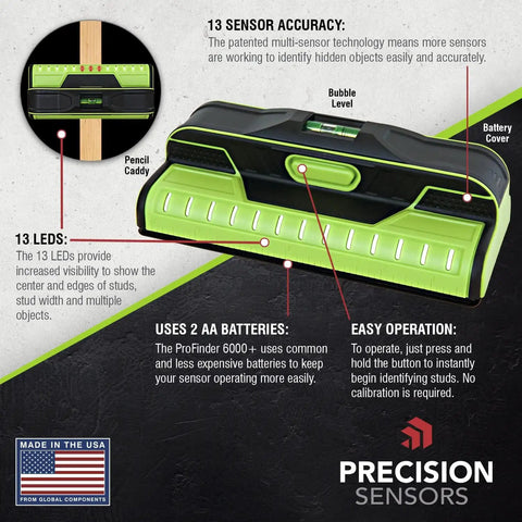Dead On Accuracy 13 Sensor Stud Finder Wall Scanner With No Calibration Hassle And Heavy Duty Grip Design For Rapid Wood Or Metal Detection Simple To Carry Top Shelf Gear For Renovators