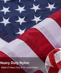 Close-up of American Flag 12 By 18 Inches Embroidered 50 Stars Nylon Outdoor Banner For Marine Boat Yacht And UTV with durable fabric.