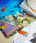 Six Magnetized Fluorescent Light Covers For Classrooms And Offices 4x2 Feet Ocean Color Shade with coral reef pattern.