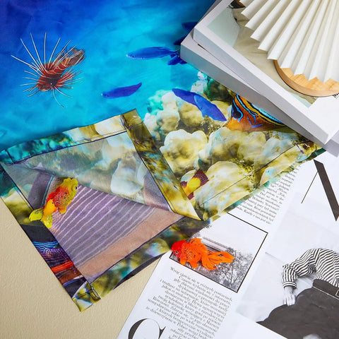 Six Magnetized Fluorescent Light Covers For Classrooms And Offices 4x2 Feet Ocean Color Shade with coral reef pattern.