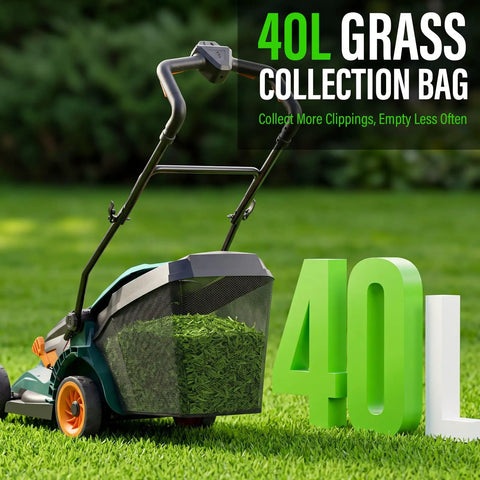 40V Cordless Push Lawn Mower With Brushless Motor 17 Inch Deck 5 Position Height Adjustment Low And High Speed Modes At 3300 RPM And 3700 RPM For Smooth Clean Cuts, 40L grass collection bag