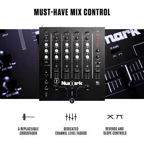 Four Channel DJ Mixer With Built In Audio Interface Three Band EQ Mic Input Replaceable Crossfader