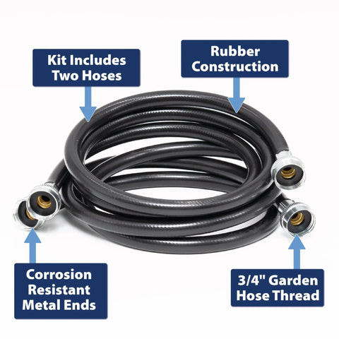Rubber hoses with corrosion-resistant metal ends from Tankless Water Heater Descale Kit With 2 Gallon Submersible Mag Drive Pump Pail Hoses And Non Toxic Descaler Powder For Fast No Fuss Easy Cleaning Of Most Tankless Units For Any Home Or Small Business Descale This Easy Kit Today