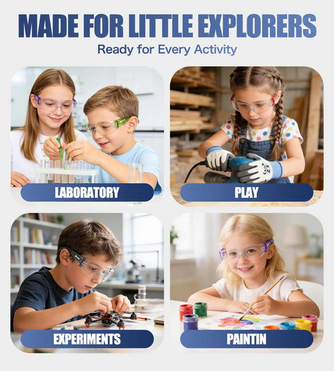 Six Crew Pack Youth Safety Glasses With Anti Fog And Uv400 Tint Built Tough Scratch Proof Lenses for laboratory, play, experiments, painting.