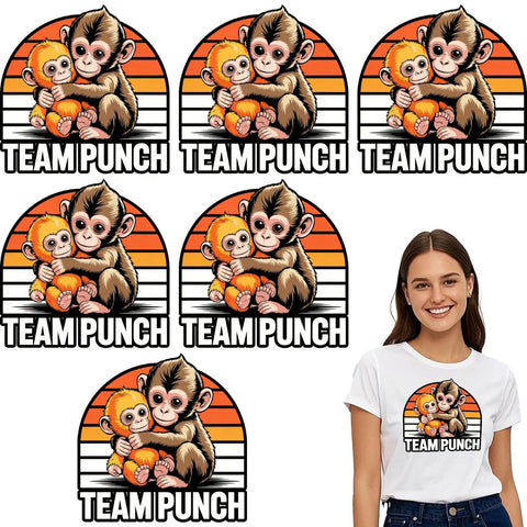 Cute Babys Monkey Punchs Trends Meme DTF Transfers, Team Punch design on 7x7 inch washable iron-on vinyl decal
