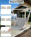 Upgraded Hammock Chair With Wooden Armrests And Steel Spreader Bar, Anti Slip Rings, Full Hanging Kit Included, Cotton Woven Fabric, Installed on Patio