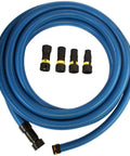 30 Ft Antistatic Vacuum Hose With Expanded Multi Brand Power Tool Adapter Set For Shop Vacs Grounded Conical Electrostatic Dissipative Dust Collection Hose Blue, showing hose and adapters.
