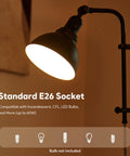 Rustic Bronze Adjustable Desk Lamp With Industrial Metal Task Lighting, 25 To 29 Inch Reach, close-up on E26 socket