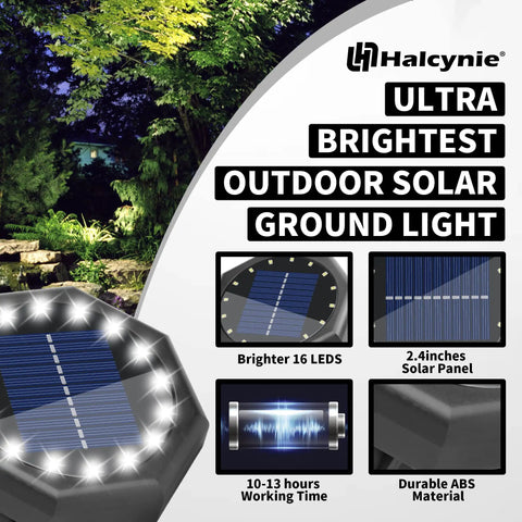 6 Pack 16 LED Solar Ground Lights Ultra Bright Outdoor In-Ground Landscape Lighting IPX68 Waterproof in garden setting