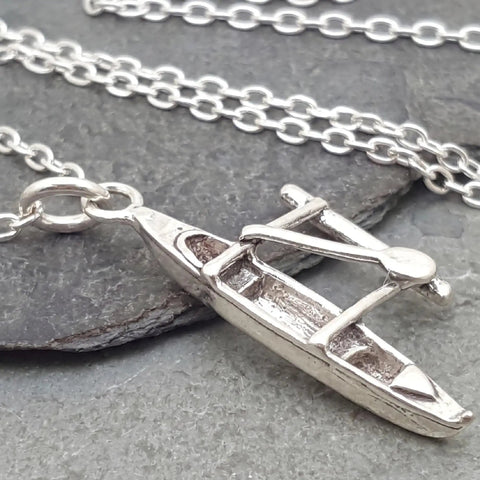 Outrigger Canoe Charm Necklace For Women Sterling Silver Dainty Handmade Ocean Boat Pendant 18 Inch Minimal Layering Jewelry