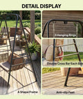 Heavy Duty Free Standing Hammock Chair Stand With Anti Slip Foot Pads And Two Carabiners For Indoor And Outdoor Kick Back Relaxation Sturdy Four Side And Rear Crossbar Frame Supports Up To 330 Pounds Black with A-shape frame and anti-slip feet in garden setting.