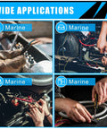 Image showing wide applications of the Pro Grade 450 Piece Solder Stick Wire Connectors Kit for marine and vehicle wiring.