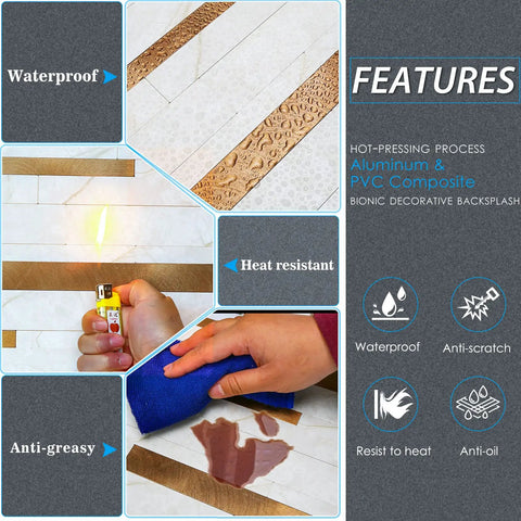 Features of Peel And Stick Backsplash Tiles 10 Sheets Real Texture Marble White Copper Look Subway Style Aluminum PVC Wall Tiles