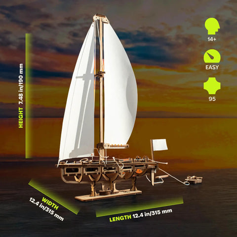 Ocean Beauty Yacht 3D Wooden Puzzle For Adults A Totally Relaxing DIY Mechanical Model Kit With Paper Sails A Brain Teaser Building Set For Home Office Decor And Shelf Display, 315 mm wooden sailboat