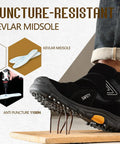 Men's Slip On Steel Toe Welding Work Boots With Hook And Loop Closure Rugged High Top Safety Boots For Welders on foot with Kevlar midsole displayed