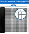Heavy Duty Black Hardware Cloth Chicken Wire Roll 1/2 Inch Mesh 48 X 100 Feet Long 19 Gauge Coated Steel Fencing Display