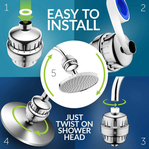 How to install the 15 Stage Shower Filter With 2 Cartridges Removes Chlorine And Heavy Metals KDF-55 Activated Carbon Calcium Sulfite.