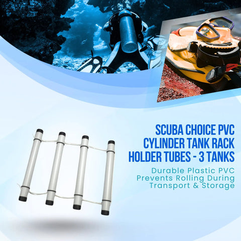 Heavy Duty PVC Scuba Tank Rack Organizer For Car And Home Holds Up To 3 Tanks 20 Inch Long By 2 Inch Diameter Prevents Rolling Keeps Tanks Secure Durable Gear Storage For Divers