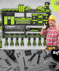 Power Tool Organizer Wall Mount Heavy Duty Metal 4 Layer 8 Slots Drill Holder displayed in a garage with organized tools.