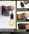 Dimmable Edison Style Black Wall Sconce With On Off Dimmer Switch, 1 Light Industrial Farmhouse Wall Lamp showcasing wood and metal design.