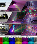 Party Lights Dj Disco Ball Light With RGB LED Stage Strobe Projector Sound Activated Remote Control showcasing multi-angle usage.