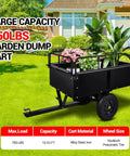 Heavy Duty Utility Trailer With 750 Lbs Capacity And 15 Cu Ft Dump Cart in garden setting, black alloy steel with removable sides
