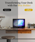 Before and after desk view with Mesh Desk Organizer With Drawers, 9 Compartments Pencil Holder For Desk, 8.6 x 4.3 x 4.1 inches, Black.