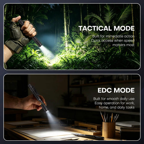 Rechargeable EDC Tactical Flashlight With Dual Switch And Turbo Button 1500 Lumen Beast Pen Light in tactical and EDC mode