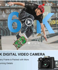 Skateboarder captured in motion by 6K 64MP Digital Camera With Flip Screen And Dual Lens For Photography And Vlogging Microphone For Video