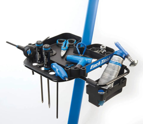 106 Bicycle Repair Stand Work Tray With Lube Holder And Setup-Friendly Bag Tab System For PCS Stands, tools organized on tray