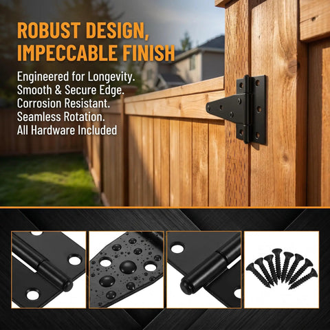 Heavy Duty 2 Inch T Hinges With 36 Screws For Outdoor Use Black T Strap Hinges For Wooden Fence Shed Doors Barn Doors Gate Hardware Ideal For Outdoor Projects on wooden gate