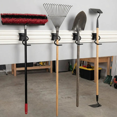 4 Pack S Hooks For Wall Storage System Heavy Duty Curved Pivot Garage Hooks With Non Slip Coating holding long handle tools