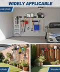 Heavy Duty Garage Wall Organizer System With Six Rails And Twelve Adjustable Hooks, 96 Inch, installed on concrete, brick, wooden walls