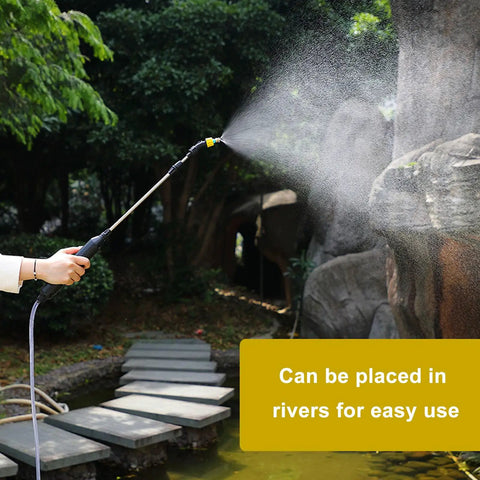 Person using Go-To Electric Garden Sprayer For Easy Watering And Dosing, 9.8Ft Hose, Adjustable Spray, in garden setting
