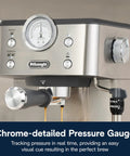 Espresso Machine With Milk Frother And 15 Bar Pump For Lattes Cappuccinos And Iced Coffee At Home Barista Quality Shots And Creamy Froth Every Time For You, showing pressure gauge and control panel.