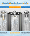 Universal Brass Drain Stopper Slick Chrome Finish Heavy Duty Bathtub Drain Cover showcased in three usage options.