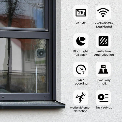 No Drill Window Camera Kit 2K 2 Pack With Dual Band WiFi Two Point Four GHz And Five GHz Dome Cameras For Indoor And Outdoor Home Security