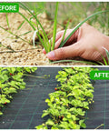 Comparison of garden soil before and after using Heavy Duty Landscape Fabric With Planting Holes 4 By 25 Feet Ground Cover For Gardens.