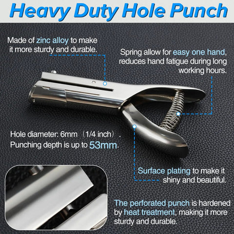 Heavy Duty Handheld Single Hole Punch for Paper Card Plastic PVC and Cardstock with Long Reach, Pro Grade for DIY Projects and Crafting