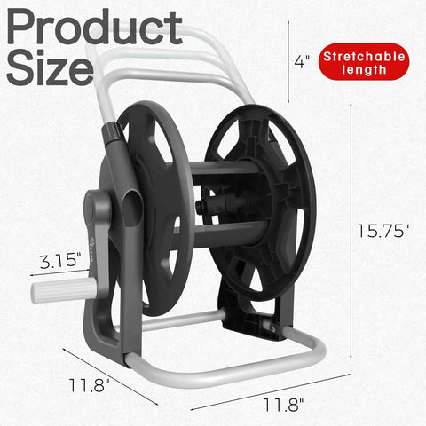 Portable Garden Hose Reel Cart For Fifty To Sixty Feet Of Five Eighth Inch Hose Outdoor Water Hose Holder Easy To Move shown with dimensions