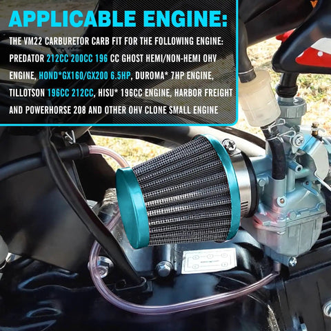 Carburetor Kit For Predator 212 And 224cc Engines With 26mm Throttle Assembly And Main Jets installed on a mini bike engine