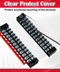 20 Pcs 10 Sets Terminal Block 12 Position Dual Row 15A 600V Screw Terminal Strip With Cover And 12 Position Pre Insulated
