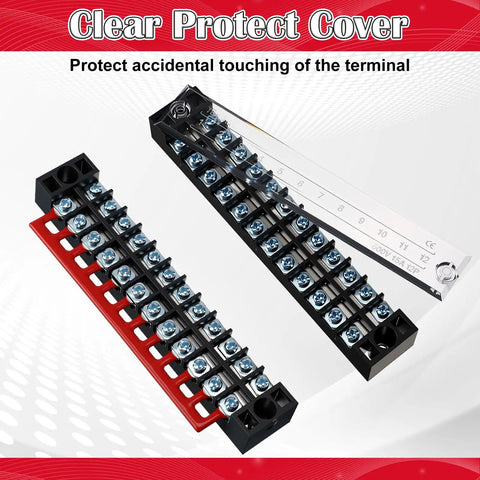 20 Pcs 10 Sets Terminal Block 12 Position Dual Row 15A 600V Screw Terminal Strip With Cover And 12 Position Pre Insulated