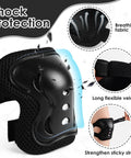 Kids Protective Gear Set Knee Pads Elbow Pads And Wrist Guards For Roller Skating Cycling BMX Bike Skateboarding Inline Skating And Scooter Riding Black Small 3 To 8 Years Kid Friendly All In One Safety Kit with breathable fabric and velcro strap details.