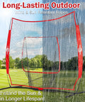 Portable 7x7 Baseball Net For Batting And Pitching, Oversized Hitting Net With Carry Bag on grassy field under mixed weather