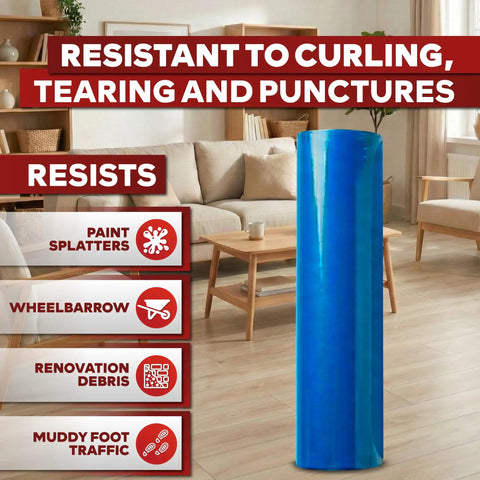 Blue Self Adhesive Floor Protection Film Roll 24 Inch By 200 Foot, 3 Mil Thick For Hardwood Floors Protect Against Paint Splatter And Construction Debris