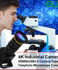 Man using 4K Industrial Camera with HDMI & USB 3.0 Type C, attached to a microscope for telephoto purposes.