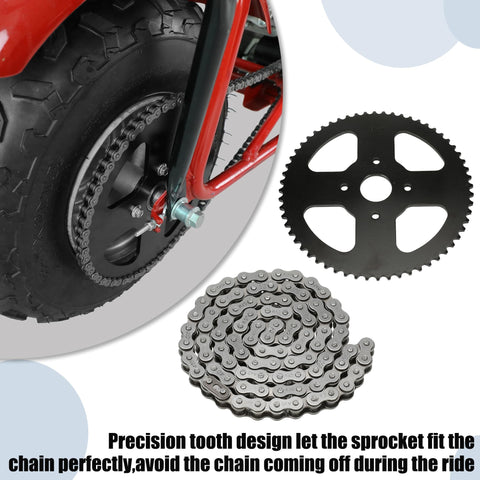 60T Mini Bike Sprocket With 420 Chain 90 Links Fits Coleman CT200U BT200X CT200U-EX Baja Warrior Massimo TrailMaster MB200 Axis M200 Predator 212 196cc 200cc 6.5hp Powersports Parts in black, showing tooth design and chain layout