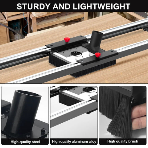 Dust Collection Hood For Slab Flattening Router Slide And Skid Captures 95 Percent Of Wood Dust with brush and steel components